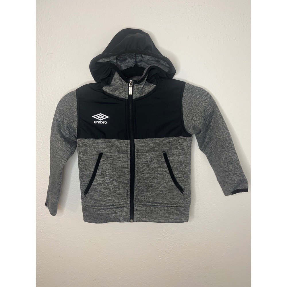 Umbro Kids Full Zip Hoodie Jacket Gray Black Athletic Activewear Size 4/5